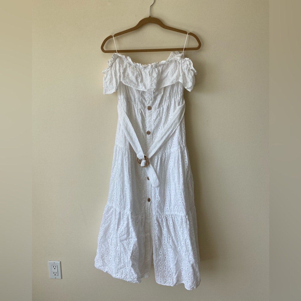 Zara White Ruffled Off-Shoulder Sundress